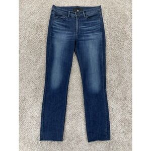 3X1 Straight Leg Jeans Womens‎ 24 Blue Cropped Dark Wash Stretch Denim Raw Hem